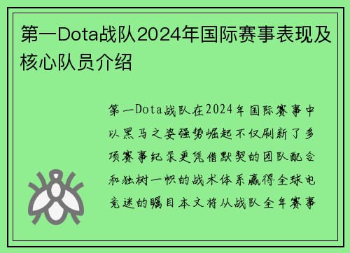 第一Dota战队2024年国际赛事表现及核心队员介绍